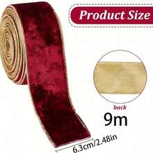 6.3cm Burgundy Y-Shaped Christmas Tree Velvet Ribbon, Poinsettia Gold Edge Satin DIY, Suitable For Holiday Decoration, New Year, Valentine's Day, Christmas Tree Decoration, Gift Bow Packaging Handmade - Multicolor - View 11