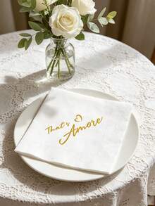 40/20/1pc Elegant That's Amore Gold Text Disposable Paper Napkins, 5x5 Inch Placemats, Highly Absorbent Cocktail Coasters, Suitable For Sunny Morning Garden Engagement Picnic, Exquisite Vintage Style Anniversary Dinner - Multiple Styles - View 1