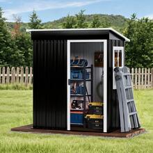 Stylish Modern Metal Garden Shed – 152.4 * 91.44 Cm Waterproof Galvanized Steel Storage Unit With Clear Window, Smooth Sliding Door, Secure Lock & Lean-To Design For Patio, Backyard Or Outdoor Utility Use – Compact, Rust-Resistant, Easy Assembly, Spa - 256.03*173.43*228.6cm - View 2