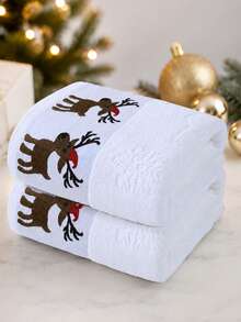 Christmas Reindeer Embroidered Towel 1/2pcs Optional, Absorbent Hand Towel, Christmas Theme Home Use, Bathroom Kitchen Universal Holiday Atmosphere Decorative Towel - Multicolor - View 14