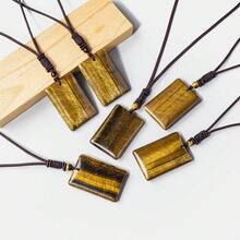 1PC Natural Crystal Pendant Blank No Carving Flat Crystal Tag Pendant, Adjustable Braided Rope Worry Stone Chakra Healing Crystal Sweater Chain Jewelr - Wu Shi Pai Round Bead Pendant - View 4