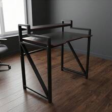 1pc Gaming Desk, With A Multi-Tiered Worktop And Cable Management Holes To Keep The Surface Tidy And Free Of Tangled Cables - Black - View 6