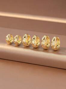 3 Pairs/Set Minimalist Luxury Alloy Gold-Plated Silver-Plated Eight-Pointed Star Zirconia-Inlaid Oval Ear Clips Earrings For Women Daily Commute Date Party - Multicolor - View 4