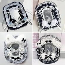 1pc Handmade Collectible Card Sleeve, 3-Inch Idol Card Storage Protective Case, Compatible With Anime Photo, Plush Ear Decor Ribbon Heart Lace Ruffle Card Holder, Maid Lolita Card Frame, Peripheral Protective Shell, Collection Photo DIY Display - A - View 9