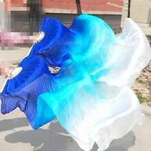 2pcs 150cm/59.05in  White And Blue Gradient Dance Long Floating Fan Imitation Of Silk Classical Dance Long Silk Fan Stage Performance Hanfu Photography Left And Right Hand Performance Fan - Multicolor - View 7