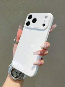 Luxury White Glossy Element Solid Silicone Full Coverage Phone Case, Compatible With IPhone 17 17Pro 17 Pro Max, 16, 15, 14, 13, 12, 11 Pro Max, Lens Protection, Shockproof Frame, Hard Back Cover, Spring Gift Party Favorite - White - View 3