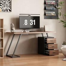 SKU القديم: LY316258AAB، مكتب صناعي بطول 138.5 سم، طاولة عمل، طاولة جانبية، طاولة DIY مع 3 أدراج - بني - مشاهدة 3