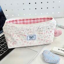 1 buah Tempat Pensil Resleting Kapasitas Besar Motif Polkadot dan Pita Warna Putih & Pink yang Lucu, Tas Penyimpanan Alat Tulis Siswa, Organizer Kain Multifungsi - Pilihan Sempurna untuk Musim Kembali ke Sekolah - Tempat pensil motif pita polkadot - View 13