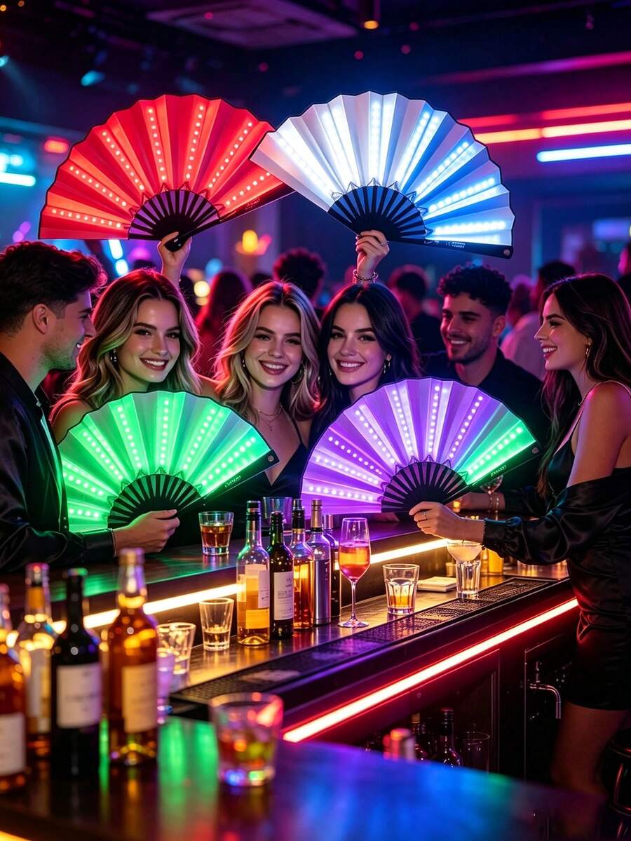1件 LED發光扇，適用於電音派對、EDM音樂節、派對、表演、萬聖節、聖誕節、節日、化裝派對、婚禮、單身女派對、Cosplay、派對道具