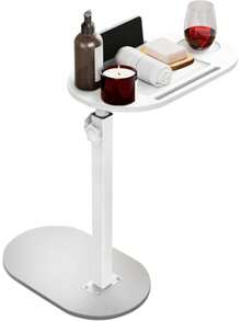 Mesa Auxiliar Ajustable con Soporte Giratorio, Mesa Lateral para Sofá, 42-82 cm de Altura, Estructura de Metal, para Estudiar, Trabajar Desde Casa, Salón, Dormitorio - Multicolor - Ver 2