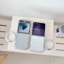 Cute Wavy Edge Anti-Yellowing Clear Magnetic Phone Case Compatible With Samsung Galaxy Z Flip 8 Flip6 Flip5 Flip4 ,360° Rotatable Metal Ring Kickstand Shockproof Transparent TPU Wireless Charging Protective Cover - Clear - View 9