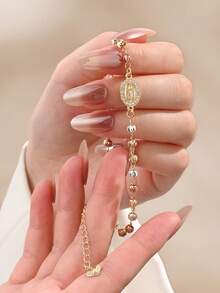 1pc American Popular, Classic Copper Handmade Beaded Rosary Virgin Mary Bracelet, Suitable For Ladies' Daily Holiday Decorations/Gifts.Love Tail Chain - Yellow Gold - View 8