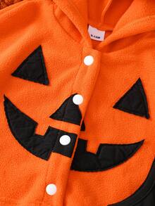 Baby Girl Halloween Orange Fleece Hooded Cape With Pumpkin Face And Bat Tulle Tutu - Multicolor - View 6