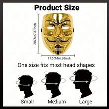 3/1pc PVC Anonymous Male Mask Set, Black/White/Gold, Durable & Stylish Cosplay Accessory, Unique Design, Suitable For Role Play, Halloween Party And Festivals - View 8