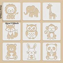 9pcs Cute Animal Painting Stencils, 10cm Washable Early Education Educational Drawing Tools, Suitable For Paper, Fabric, Wood And Multi-Scenario DIY Creation - Drawing Template - View 2