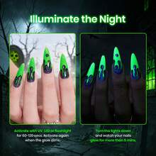 Beetles 15ML Glow In The Dark Gel Nail Polish, Green Flame Neon Glitter Soak Off UV LED Nail Colour For Halloween Flame & Spiderweb Nail Art - 15ML Green Flame Neon Glitter Gel Polish - View 4