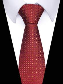 AlanKing 1 Set de Corbata, Pañuelo de Bolsillo y Gemelos con Lunares Rojos para Hombres, 8 Cm, Adecuado para Vacaciones, Bodas, Trabajo - Rojo - Ver 3