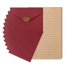 48pcs Stationery Set, Includes Envelopes (24 Kraft Paper + 12 Linen Texture Envelopes + 12 Wax Seal Stickers), Suitable For Love Letters And Party Invitations Letter Set (Red) - Long Lid Version - View 12