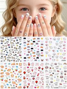 6 Sheets Cute Cartoon Kids Nail Stickers,3D Self-Adhesive Nail Decals With Kitten Puppy Rabbit Bear Dog, Star Bow Heart Cake Flower Pattern, Kawaii Child Manicure Decor,Summer Holiday Party Gift For Little Girls - Multicolor - View 9