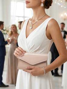 1pc Apricot Mirror PU Flip Cover Women's Evening Clutch Bag, Smooth Body Is A Perfect Blend Of Elegance And Fashion, Clutch/Handbag/ Shoulder Bag/Crossbody Bag, Suitable For Weddings/Parties/Balls/Evening Events And Other Gatherings. - Apricot - View 3
