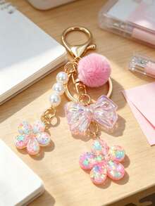 1 pieza Llavero de flor de mariposa, regalo para mujeres, colgante simple y versátil - Rosa Pálido - Ver 5