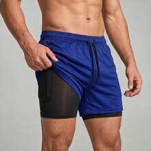2-In-1 Double Sports Dry Fit Shorts With Pocket Gym Shorts Sports Shorts - 寶藍色 - 查看 1