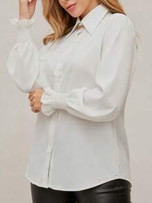 YI XUAN Plus Size White Long Sleeve Elegant Collar Button Front Casual Autumn Blouse For Women - White - View 6
