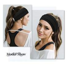 Set Of 4 Elegant Bohemian-Style Wide Headbands – Solid Color Stretchy Winter Headbands – Non-Slip Sports Headbands - Multicolor - View 4