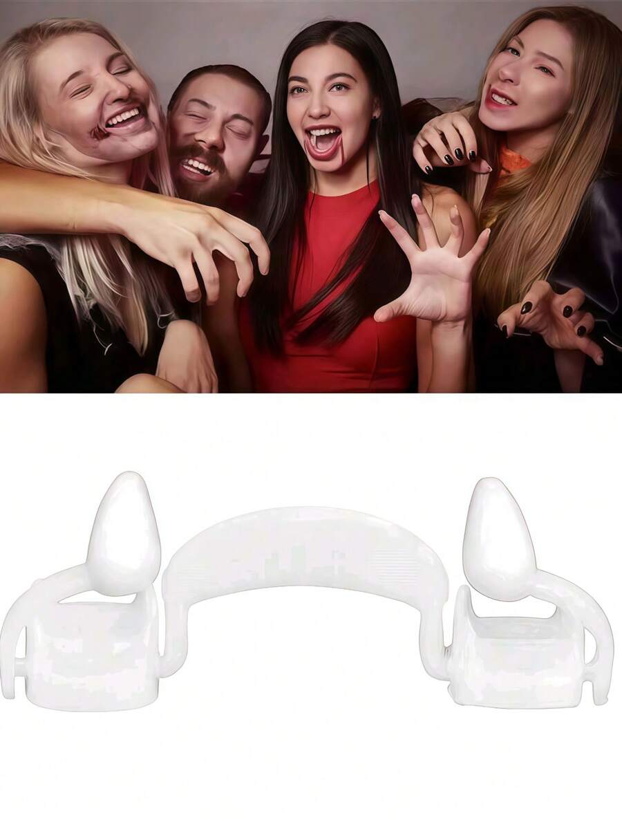 1 Pair Vampire Teeth Costume Prop, Halloween Prank Prop, Retractable Vampire Fangs Dentures, Realistic Pointed Curved Fit, Suitable For Adults Men And Women, Horror Costume Prop For Halloween Party, Cosplay, Escape Room Performance, Mystery Game Interaction, Masquerade Ball, Bar Event, Halloween Night Parade, Thriller Themed Photography, Campus Festival Activity, Friends Gathering Prank, Autumn Halloween Season Use - Multicolor - View 1