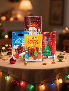 10/20/50pcs Christmas Gift Bags,Cute Santa Xmas Tree Pattern Goodie Bags,Xmas Tote Bags For Gift Wrapping,Holiday Party Favor Bas For Family Gathering - Multicolor - View 10