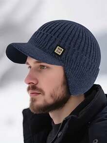 1pc Unisex Autumn/Winter Knit Hat With Brim And Ear Flaps, Warm And Windproof Woolen Beanie For Daily Outdoor Wear - Multicolor - View 8