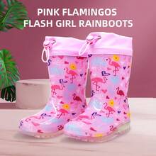 Sepatu Bot Hujan Anak-Anak Motif Polkadot dengan Tali Serut dan Glitter, Sepatu Bot Karet Tahan Air dengan Sol Transparan Anti Selip - Baby Pink - View 10