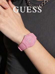 GUESS W0979L6 嬰兒藍女款石英腕錶，一體式矽膠錶帶，壓紋倒三角形品牌標誌，42mm大錶盤，馬卡龍純色休閒中性學生手錶，生日禮物 - 粉色 - 查看 1