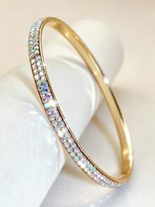 1/5pcs 2-Layer Multi-Layer Fashion Elegant Rhinestone Inlaid Shiny Bling Bling Pink & Colorful Stackable Women's Bracelets For Party, Evening, Wedding, Gift - Pink Series - View 3