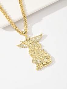 1PC Vintage Women's St. Michael Pendant Necklace, 14K Gold Plated Copper Pendant Inlaid With Zirconia, St. Michael Relief Symbolizing Peace And Protection Paired With Cuban Chain, Suitable For Christmas/Thanksgiving/Halloween/Mother's Day/Valentine's Day/Couples/Friends/Fellow Believers Gift, Catholic First Communion, Gift, Daily And Holiday Wear For Prayer - Yellow Gold - View 7