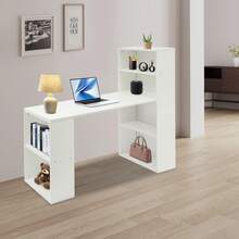 YUNRUX Desk With Shelves, Computer Desk With Shelves, Office Desk With Bookshelf 120cm - White - View 10
