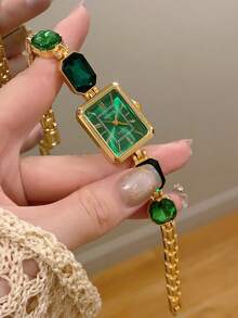 1pc Fashion Shiny Women's Square Quartz Watch, Casual Versatile, Suitable For Daily Wear, Available In Pink/Gold/Black - Green - View 6