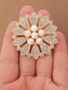 SUPBORA 1 st moderiktig blombrosch i guldfärgad klar kristall med strass, slagnål för kvinnor, klädaccessoar för bröllop, fest och bankett - Guld - Visa 13