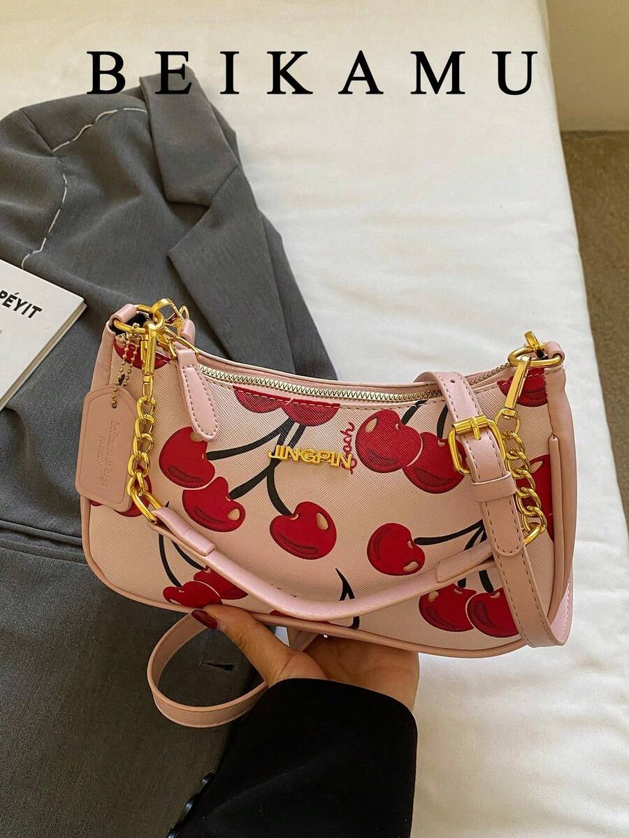 1 pieza Bolso de hombro de unicolor de PU para mujer, bolso versátil para el trabajo y el transporte, bolso cruzado con correa ajustable - Rosa - Ver 1