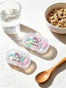 Pill Box Decorated With "Happy Pill" Pattern, 3-Compartment Portable Pill Box, Mini Pill Box, Portable Jewelry Pill Box, Customizable Letter Logo As Creative Gift. This Is A Decorative Travel Pill Box, Suitable For Travel, Outdoor Activities, Can Be Placed In Bags And Pockets, Unique Design. - Multicolor - View 1