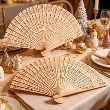 Wooden Folding Hand Fan, Vintage Chinese Hollow Floral Pattern Fan, Suitable For Home Decor,Festival,Accessories - Wood Color - View 2