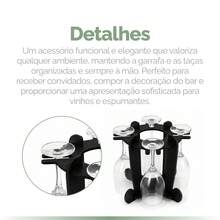 Adega de Vinho Preta MDF 4 mm com Porta-Taça para 4 Taças Decoração de Bancada Mesa Jantar e Festa - Multicolorido - Visão 4