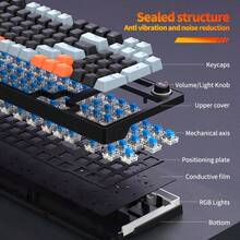 RAIKU Blue Switch Mechanical Keyboard, Wired Gaming Keyboard, Hot-Swappable Switches, High Performance, Detachable Cable, Backlit Mechanical Keyboard, 90% Layout, Volume Control Knob - View 6
