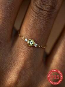 1pc S925 Sterling Silver Zirconia Inlaid Adjustable Chain Ring, Minimalist Luxury Elegant Elegant Personalized Exquisite Niche Atmosphere Fresh Design Versatile Classic Fashion High-End Ring Jewelry, Perfect Birthday Gift - Diamond - View 7