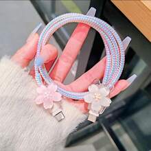 1 Set Wavy 3D Cherry Blossom Charger Protective Case, 3D Floral Data Cable Protector, Compatible With Apple 18W/20W PD Fast Charging, Ideal Gift Choice, Niche Gentle Spring/Summer Gift For Girlfriend - Multicolor - View 8