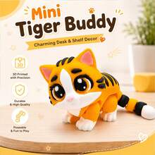 Round-Eyed Cute Striped Little Tiger 3D Printed Sculpture, Segmented Limbs And Long Movable Tail, Realistic Tiger Enthusiast Creative Collectible Gift, Children's Day/Birthday/Christmas Gift - Multicolor - View 2