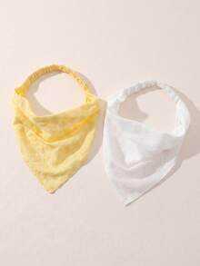 2pcs/Set Women's Fashion Embroidered Rolled Edge Headwrap Hairband Suitable For Daily And Vacation Use - White + Yellow - View 9