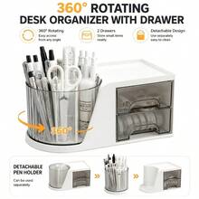 360 Degree Rotating Desktop Pencil Case Desktop Organizer - White - View 3