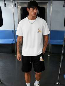 Men's Summer Fashion Lemonade Beverage Graphic Print Short Sleeve T-Shirt & Shorts 2-Piece Casual Daily Set - White - View 2