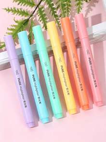 3pcs Macaron Pastel Fluorescent Markers, Large Capacity Oblique Tip Highlighter, Large Capacity Fine Tip Highlighter, Suitable For Coloring, Underlining, Highlighting, Journaling, Essential School Supplies - Multicolor - View 5